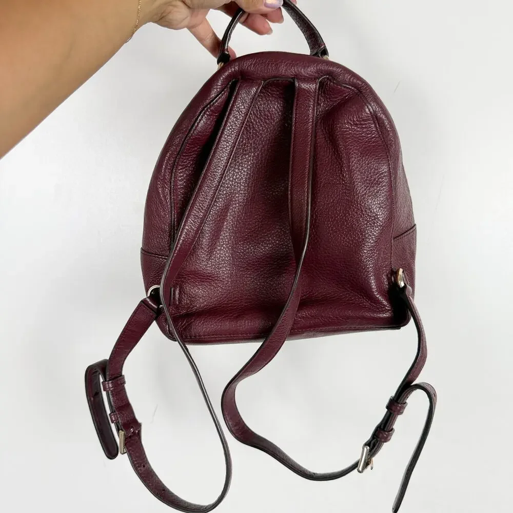Kate Spade New York Jackson Small Pebbled Leather Backpack Maroon Red